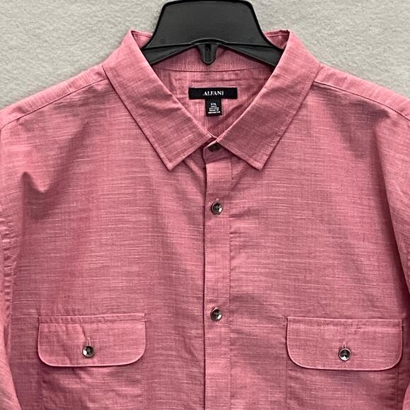 Alfani Men's XXL Button-Up Shirt Cotton 2 Chest Pockets Smudge Cranberry NEW - Picture 3 of 12